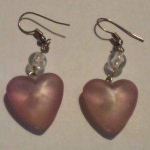 Pierced Heart Earrings Very Light Pink Silver Hangs 2 1/4"